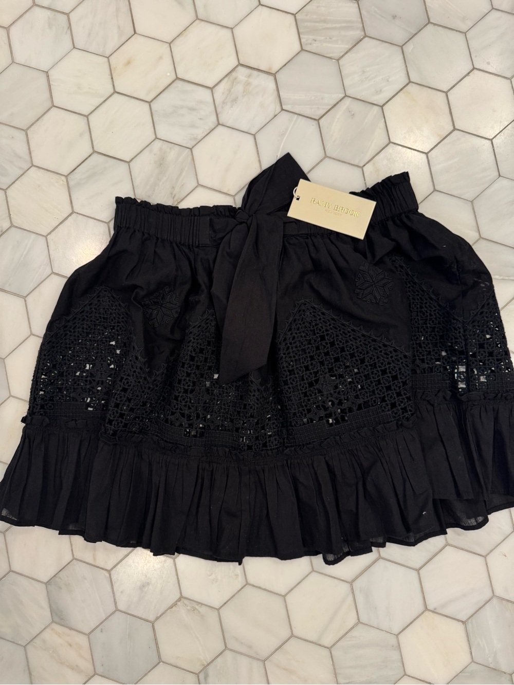 Ramy Brook Swim Cover Up Black Crochet Tie-Waist Mini Skirt